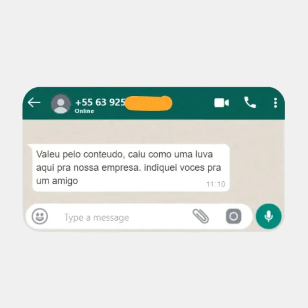 Depoimento de cliente no WhatsApp