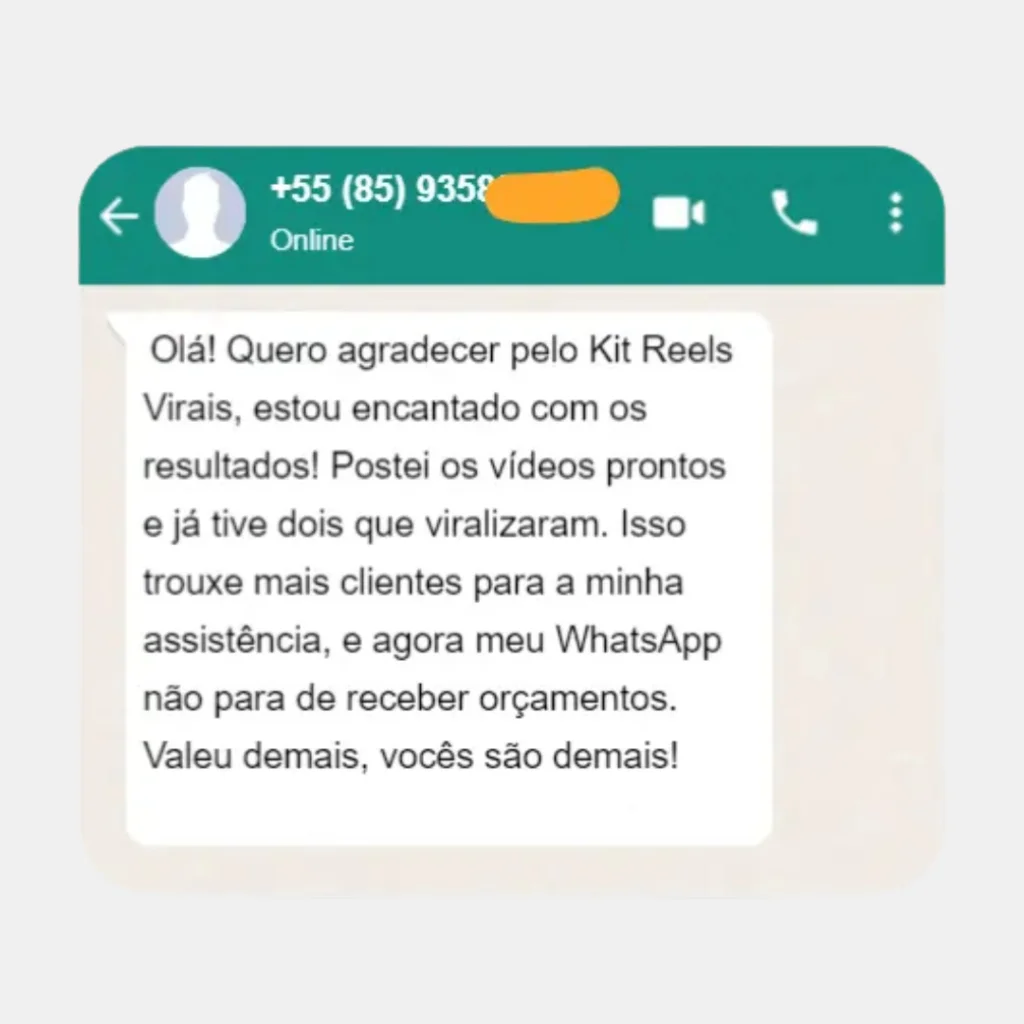 Depoimento de cliente no WhatsApp