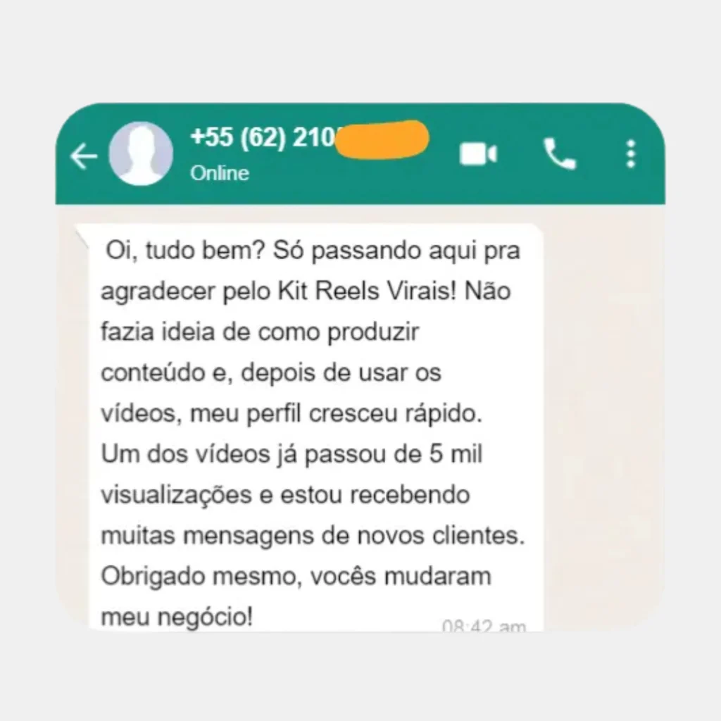 Depoimento de cliente no WhatsApp